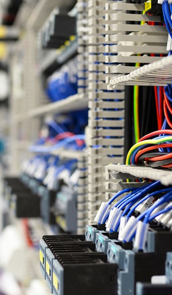 cables and wires of an industrial plant - production and assembly of microelectronics in a hi-tech factory